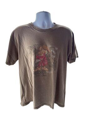 Vintage Disney Grumpy Graphic Tee L Brown Faded Distressed Y2K Streetwear READ